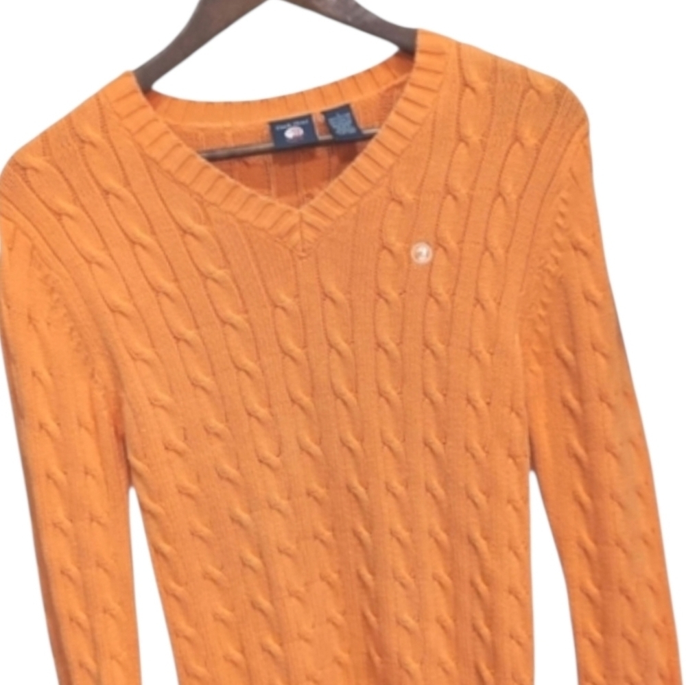 Duck Head Cable Knit V-Neck Cotton Preppy Sweater Large